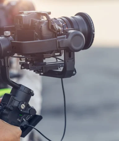 Motorized Gimbal, people using digital camera with anti shake for video production scene stabilizer