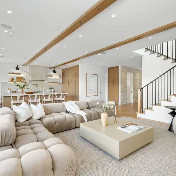 A newly constructed home in Los Angeles featuring shabby chic design elements